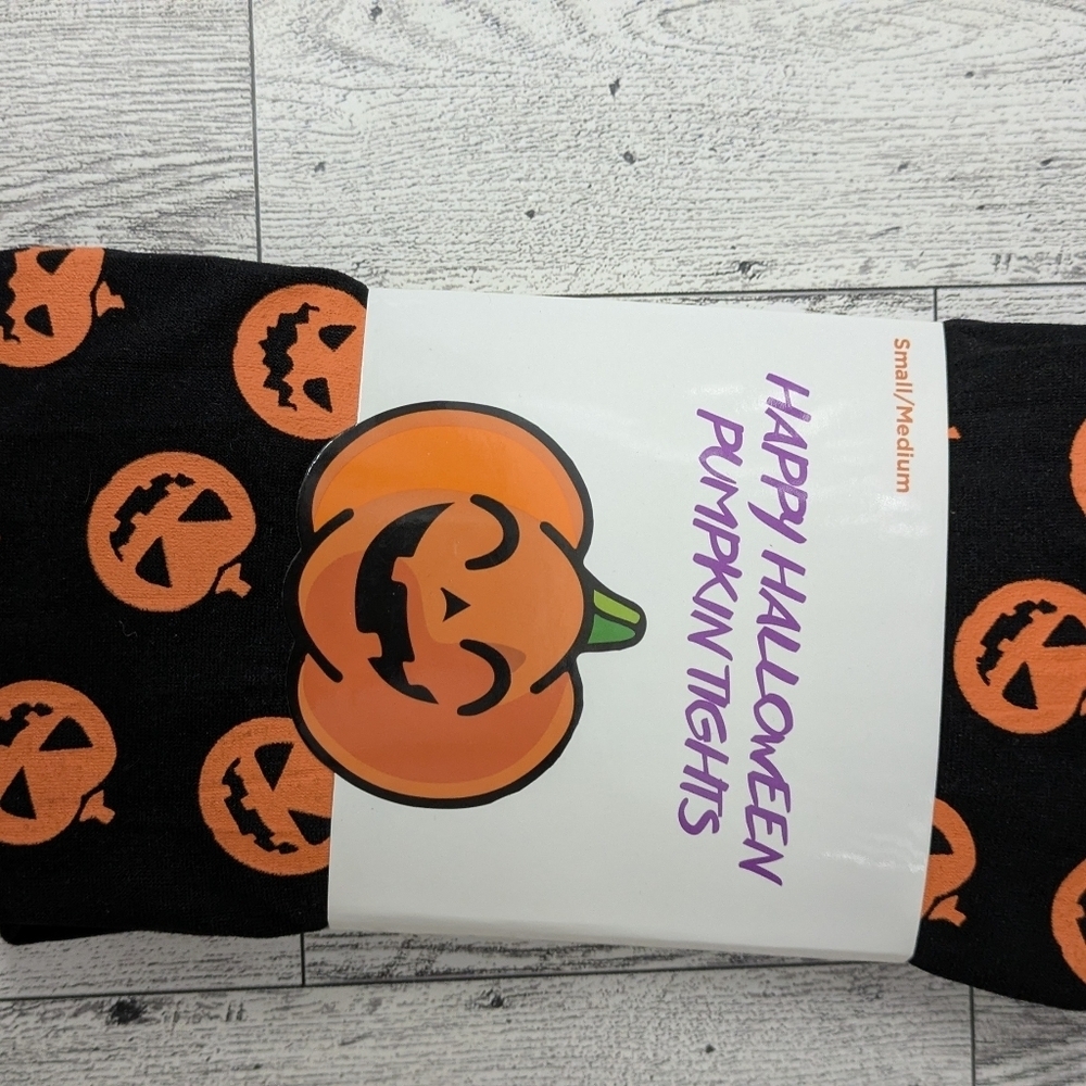 Festive Halloween Pumpkin Tights - Black and Orange